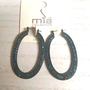 😻 3 For $15 Blue Bling Black Metal Oval Hoops